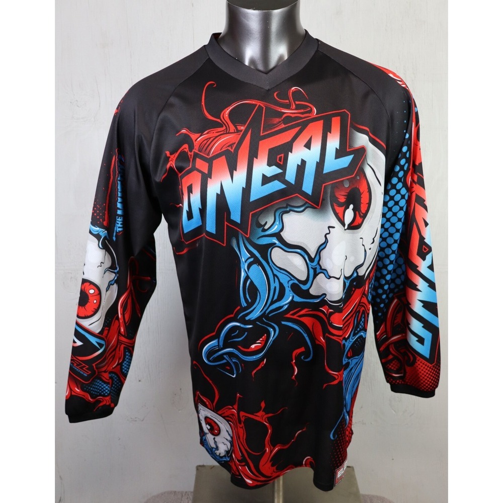 Mens ONEAL ELEMENT Racing MX Jersey Size M Black Polyester Long‎ Sleeve Padded